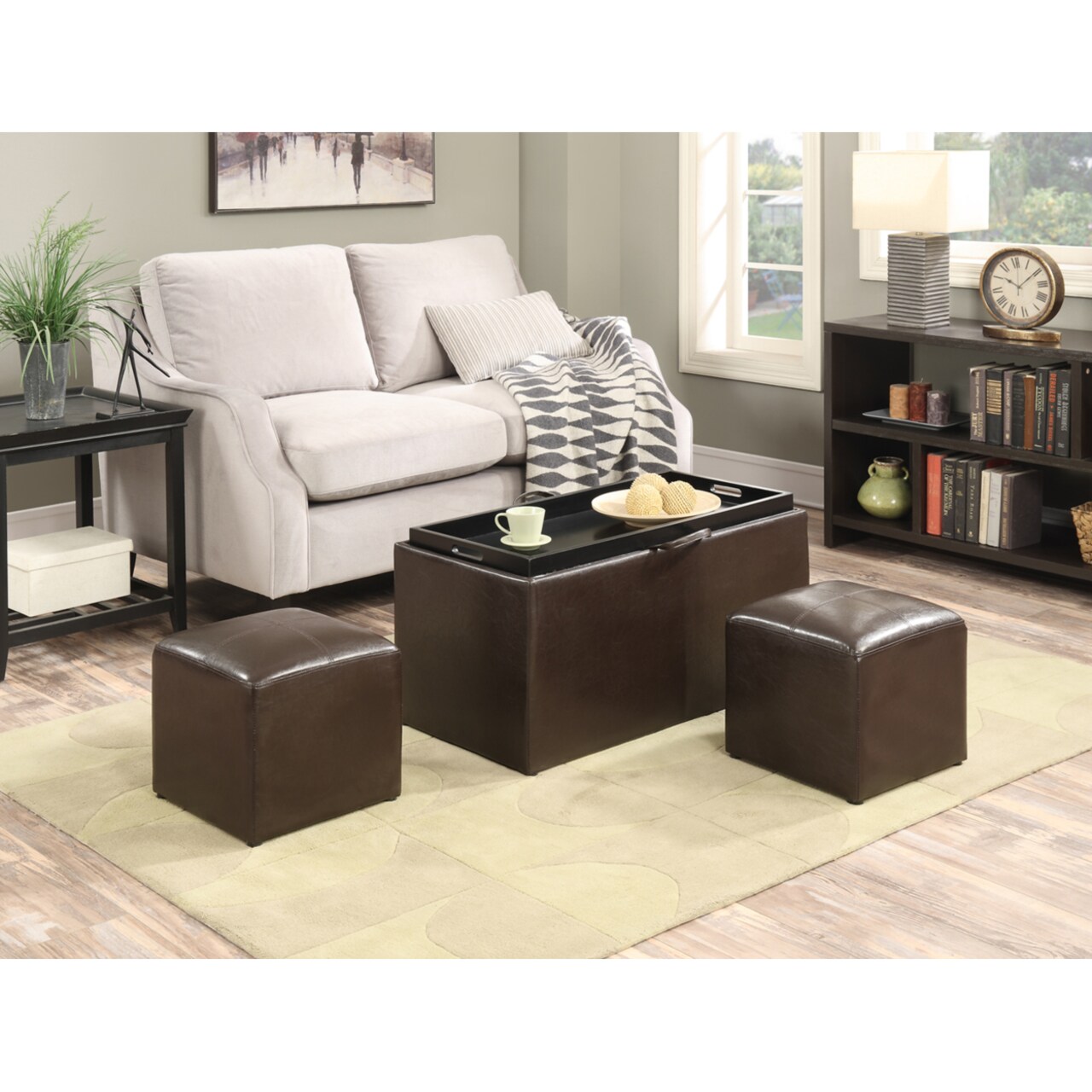 Convenience Concepts Designs4Comfort Sheridan Storage Bench with2 Side Ottomans, Espresso